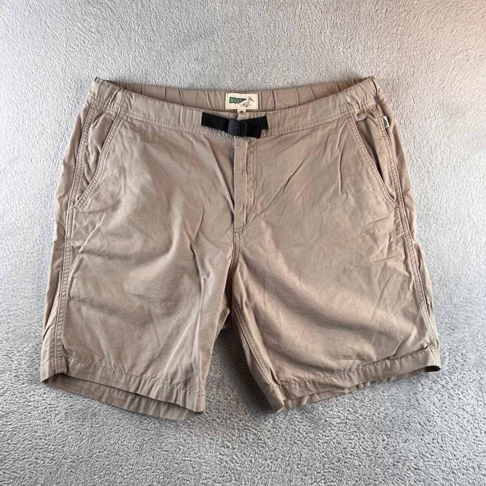 Wellen Huckberry Organic Cotton Cruiser Shorts Mens XL Khaki Tan Belted W-676601